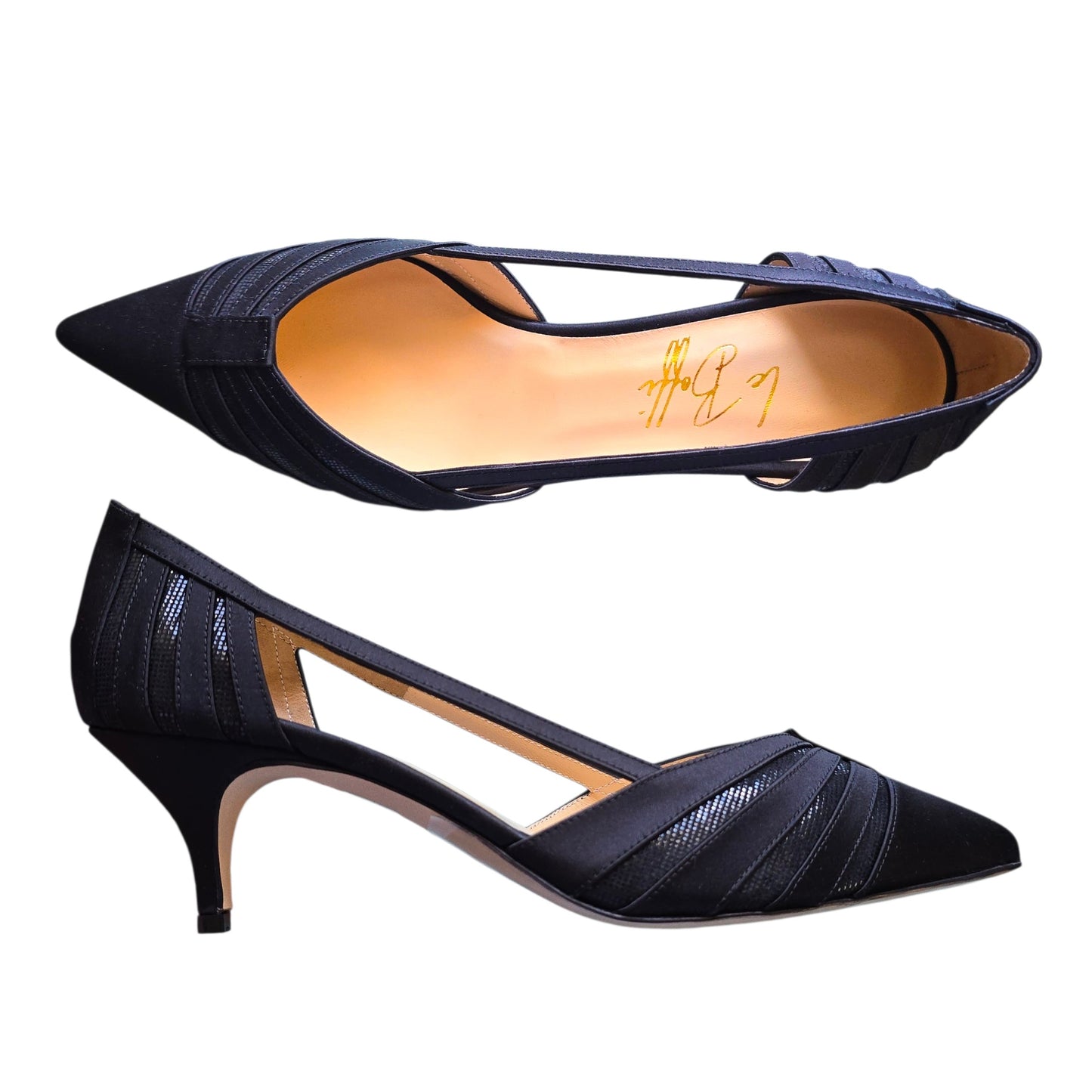 Giorgia 55 in raso nero e pelle nera glitterata