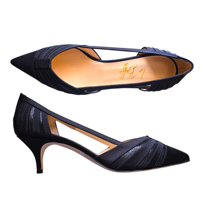 Giorgia 55 in raso nero e pelle nera glitterata