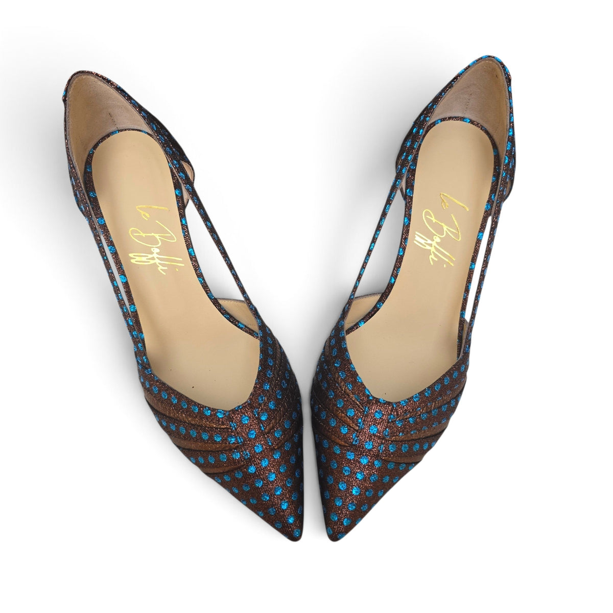 Giorgia 55 in tessuto pois marrone e turchese