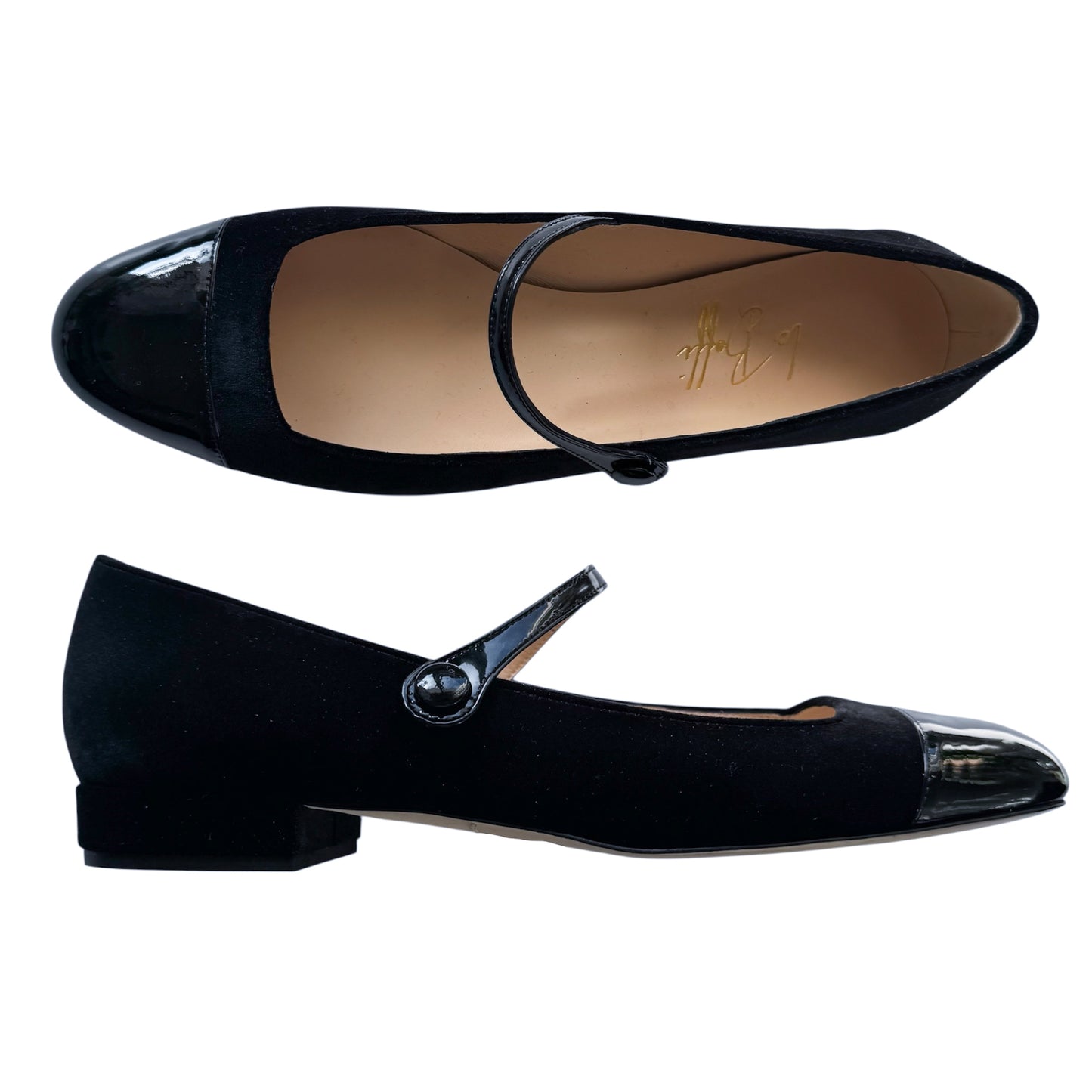 Emma ballerina tonda in velluto nero e vernice nera