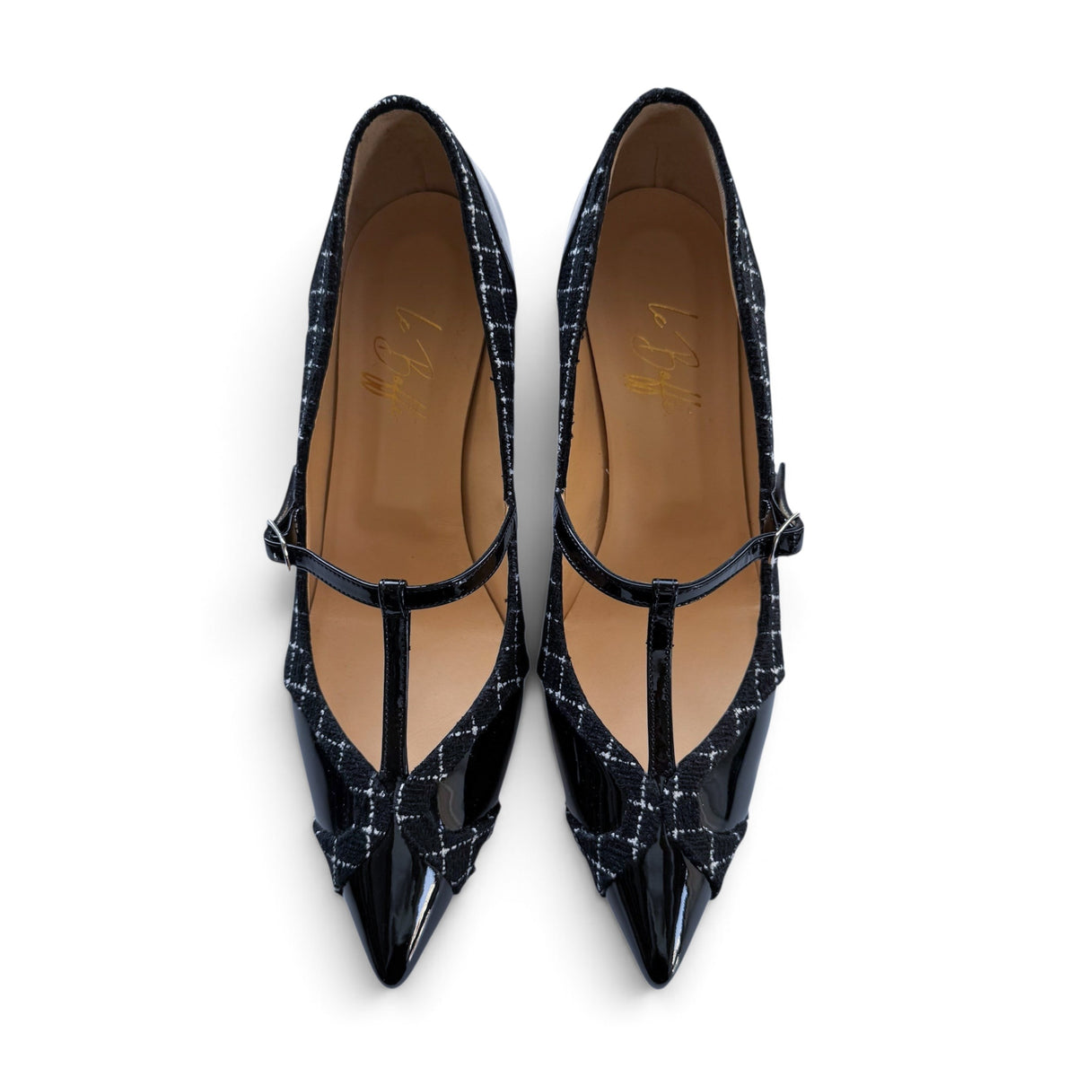 Vittoria 55 in bouclé and patent leather