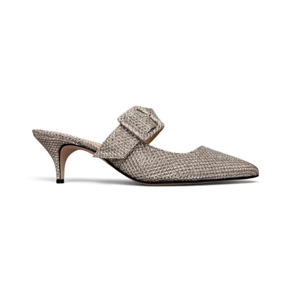 Ginevra mule 55 in tessuto glitterato platino