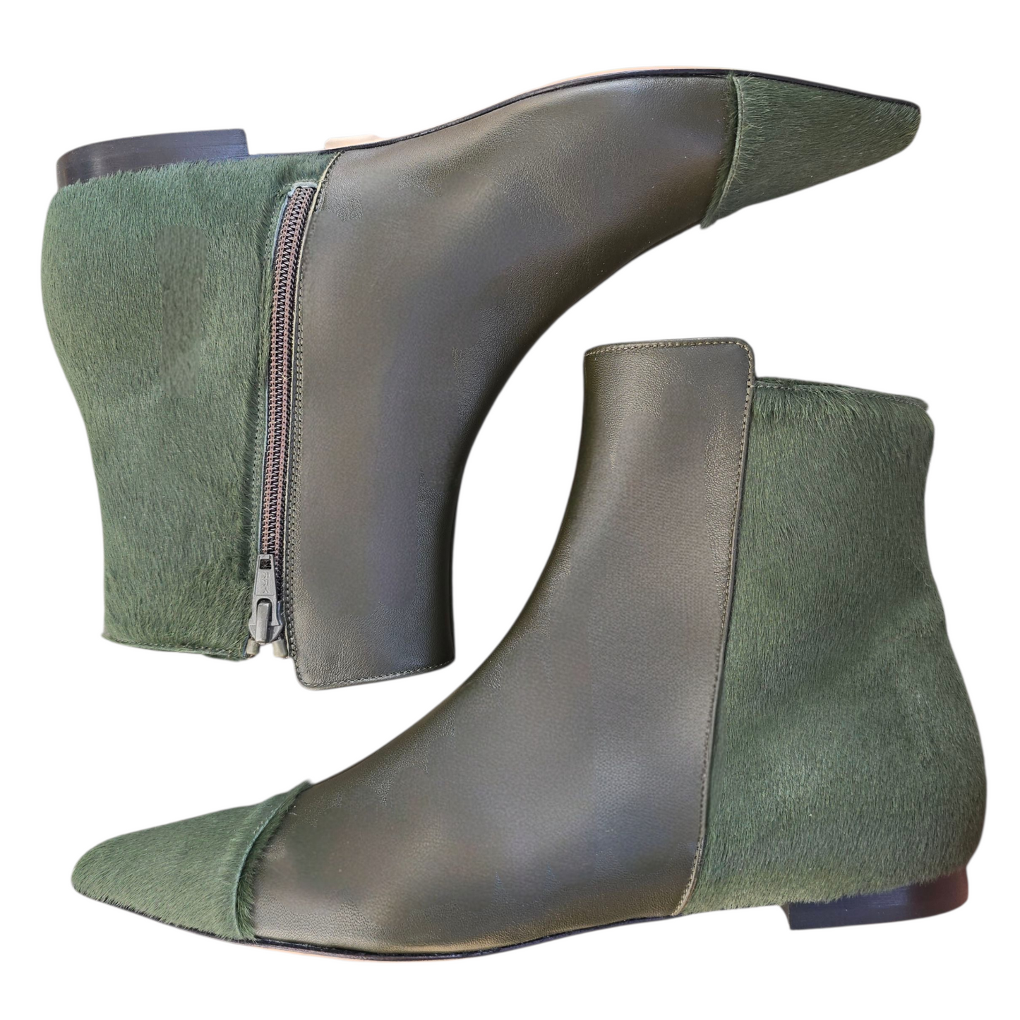 Sibilla in pelle oliva e cavallino verde oliva