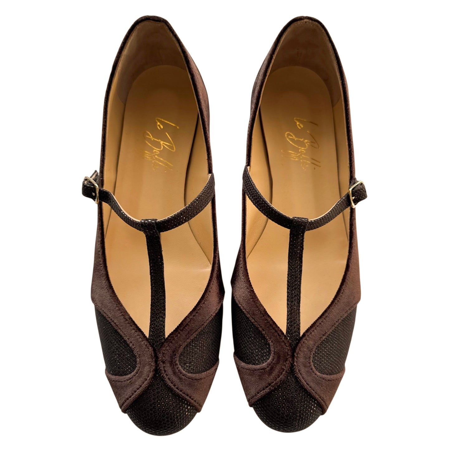 Vittoria tonda in tessuto pois marrone e velluto marrone