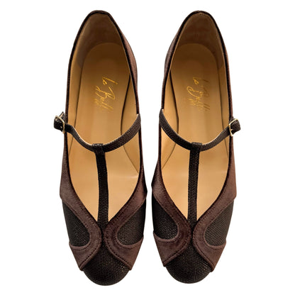 Vittoria tonda in tessuto pois marrone e velluto marrone