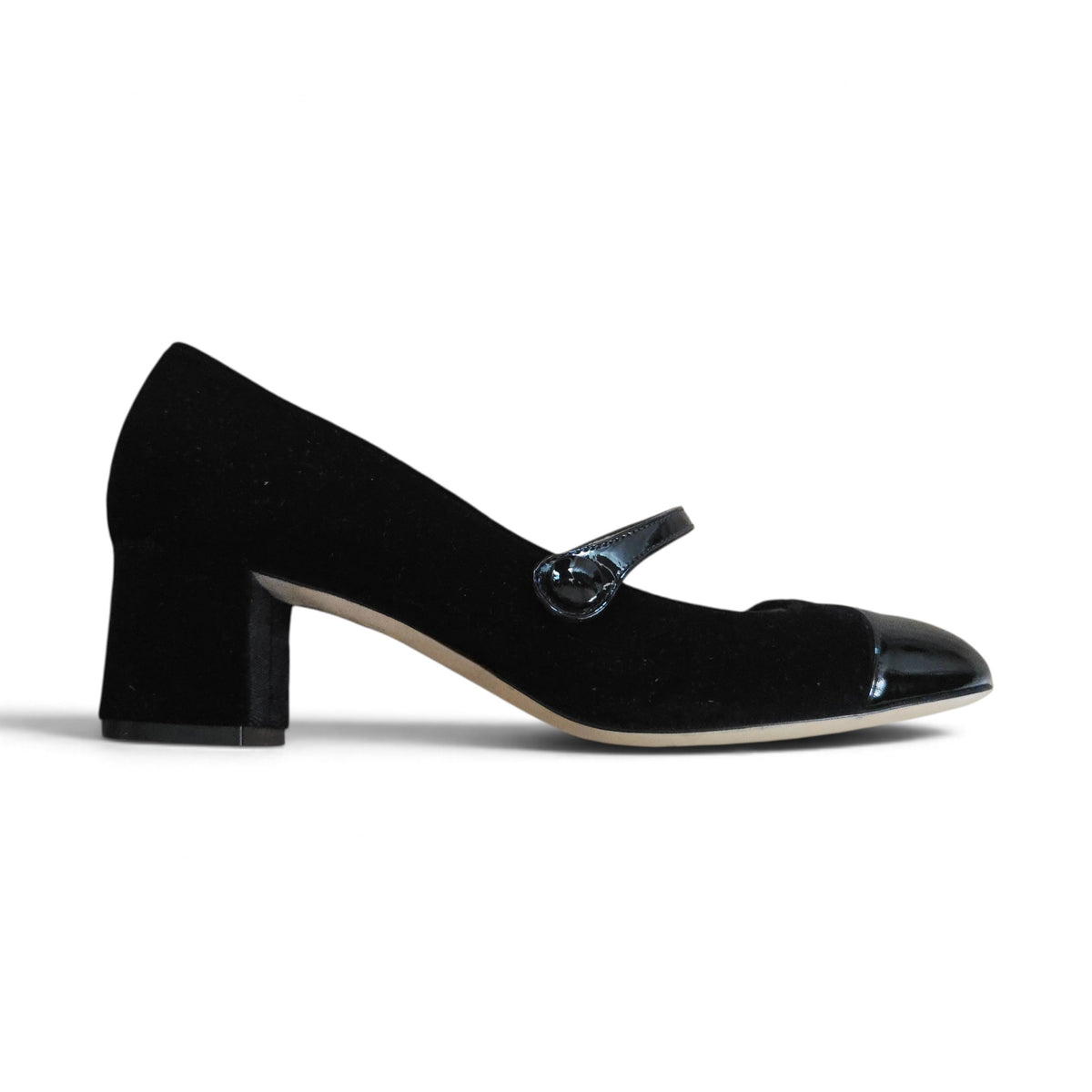 Emma round ballerina in velvet and black patent leather 55