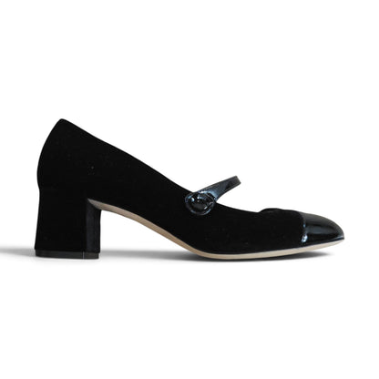 Emma round ballerina in velvet and black patent leather 55
