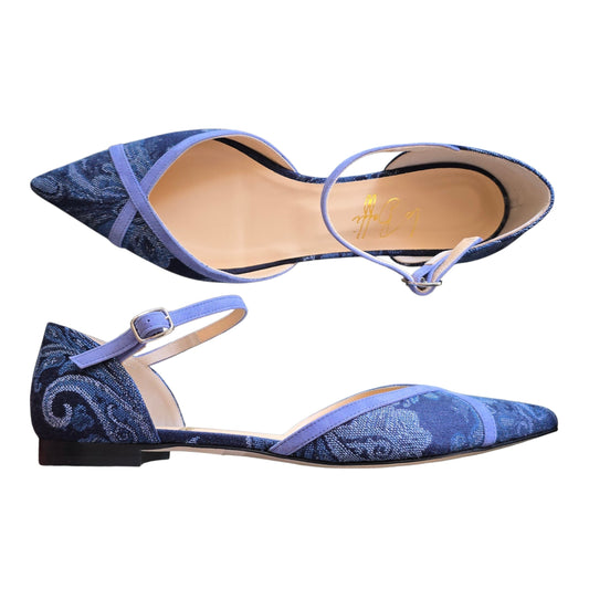 Alice in tessuto broccato blu