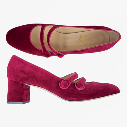Frida tonda in velluto bordeaux chiaro 55