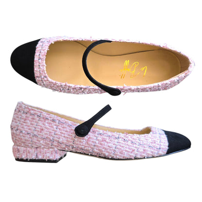 Emma tonda in bouclè rosa e nero