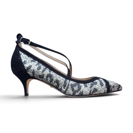Elisabetta ballerina 55 in black and glitter leopard print fabric