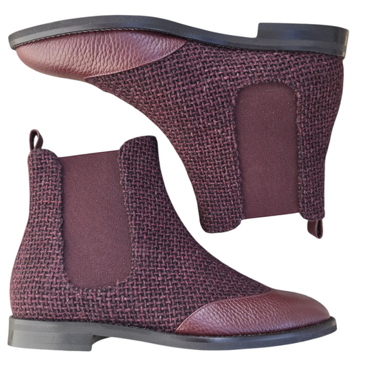 Allegra in bouclè prugna e pelle martellata prugna