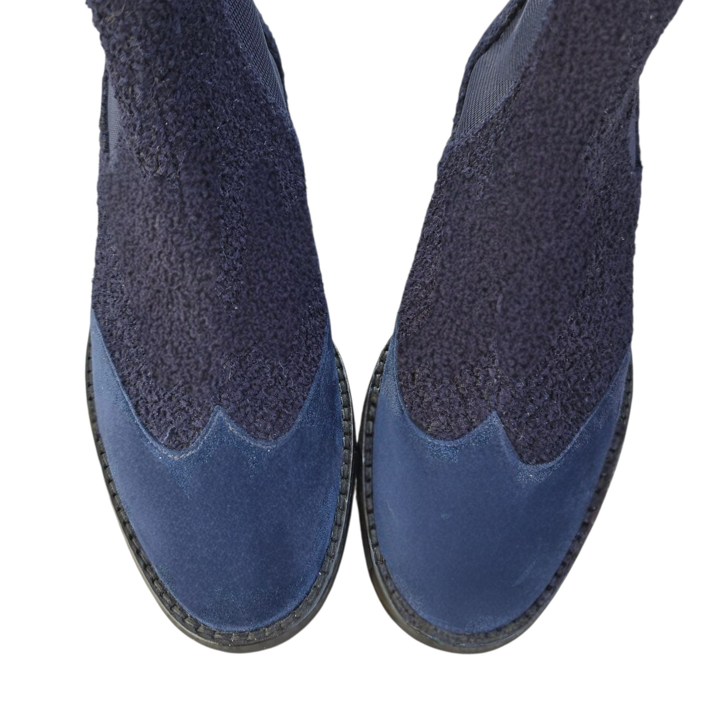 Allegra in bouclè blu e camoscio blu