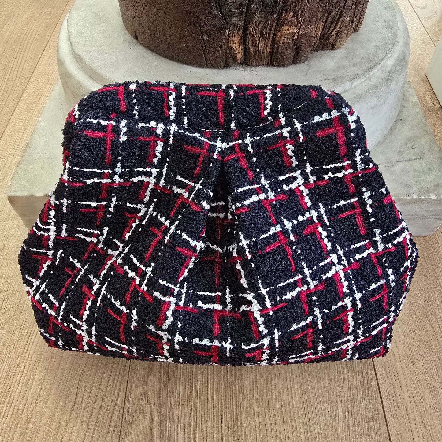 Boffina Bag in Bouclè blu, bianco e amarena