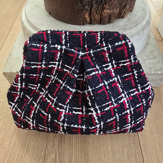 Boffina Bag in Bouclè blu, bianco e amarena