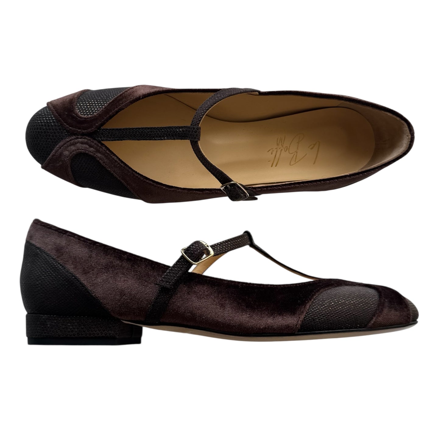 Vittoria tonda in tessuto pois marrone e velluto marrone