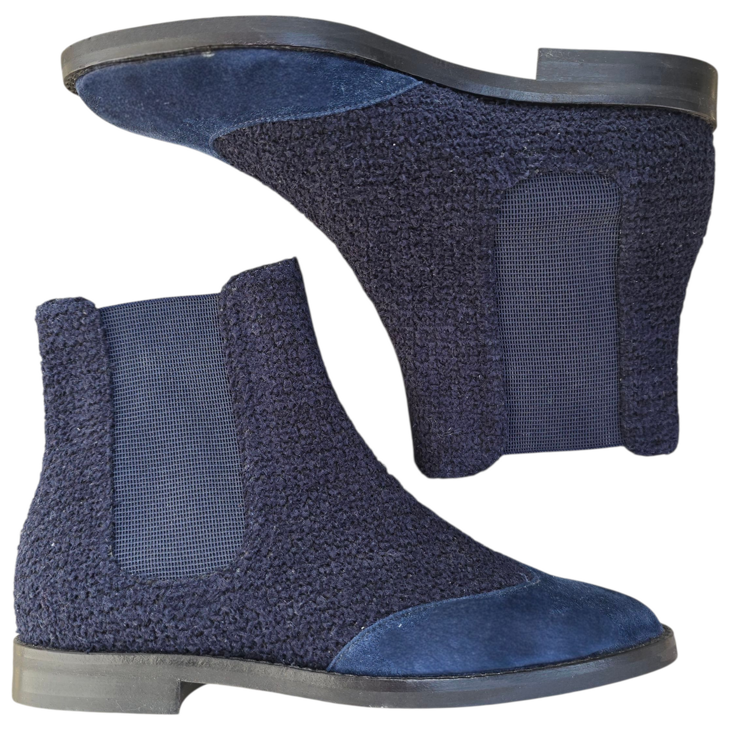 Allegra in bouclè blu e camoscio blu