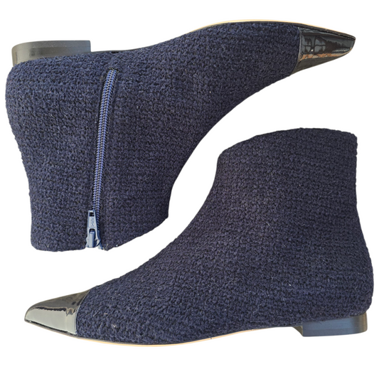 Anita stivaletto in bouclè blu notte e vernice blu